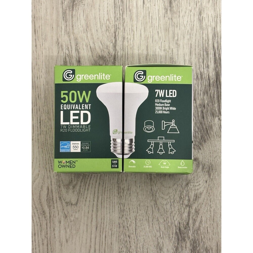 Greenlite R20 LED Floodlight Bulb 7W 50W Equivalent Dimmable 3000K 2 Pack